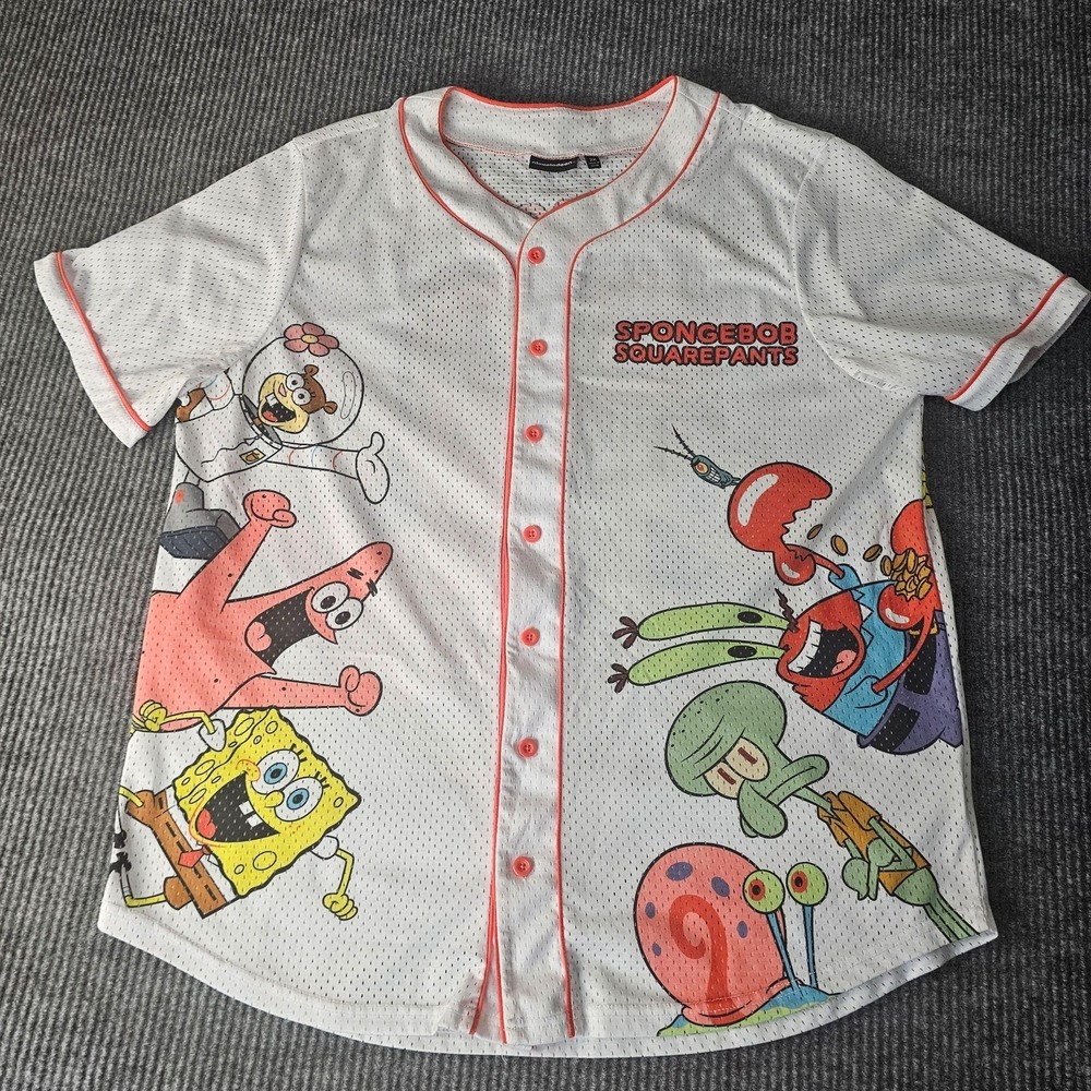 Nickelodeon SpongeBob SquarePants Shirt Mens 2XL White Button Baseball Jersey